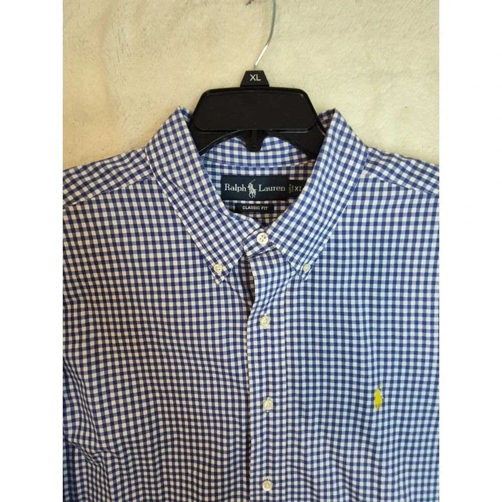 Polo Ralph Lauren Button Down Shirt Mens XL Blue White Gingham Check Cotton Pony